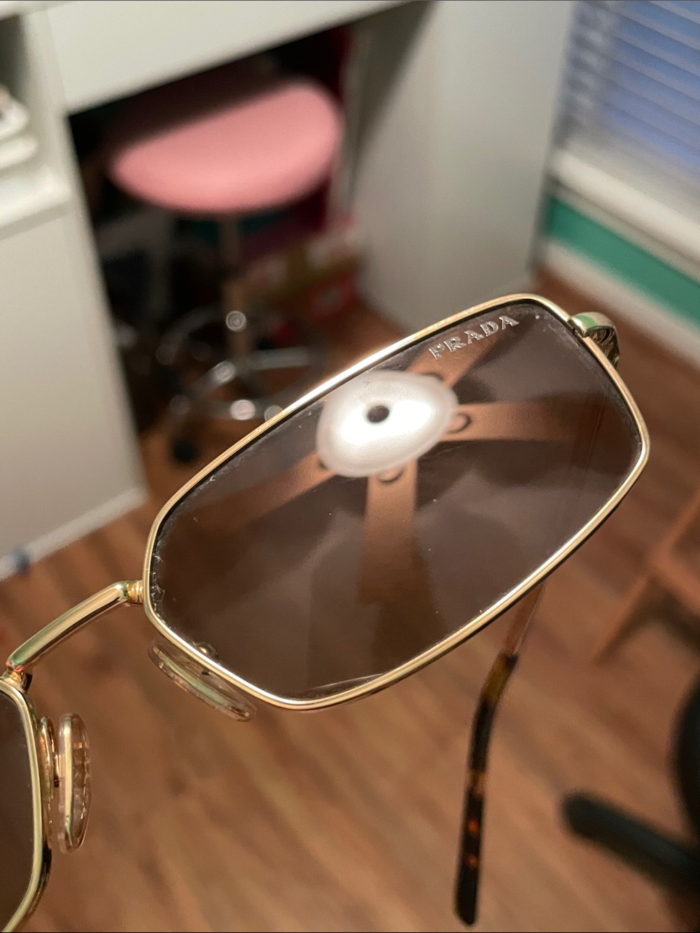 Prada Gold Metal Rectangle Sunglasses with Brown Lenses - Picture 9 of 14